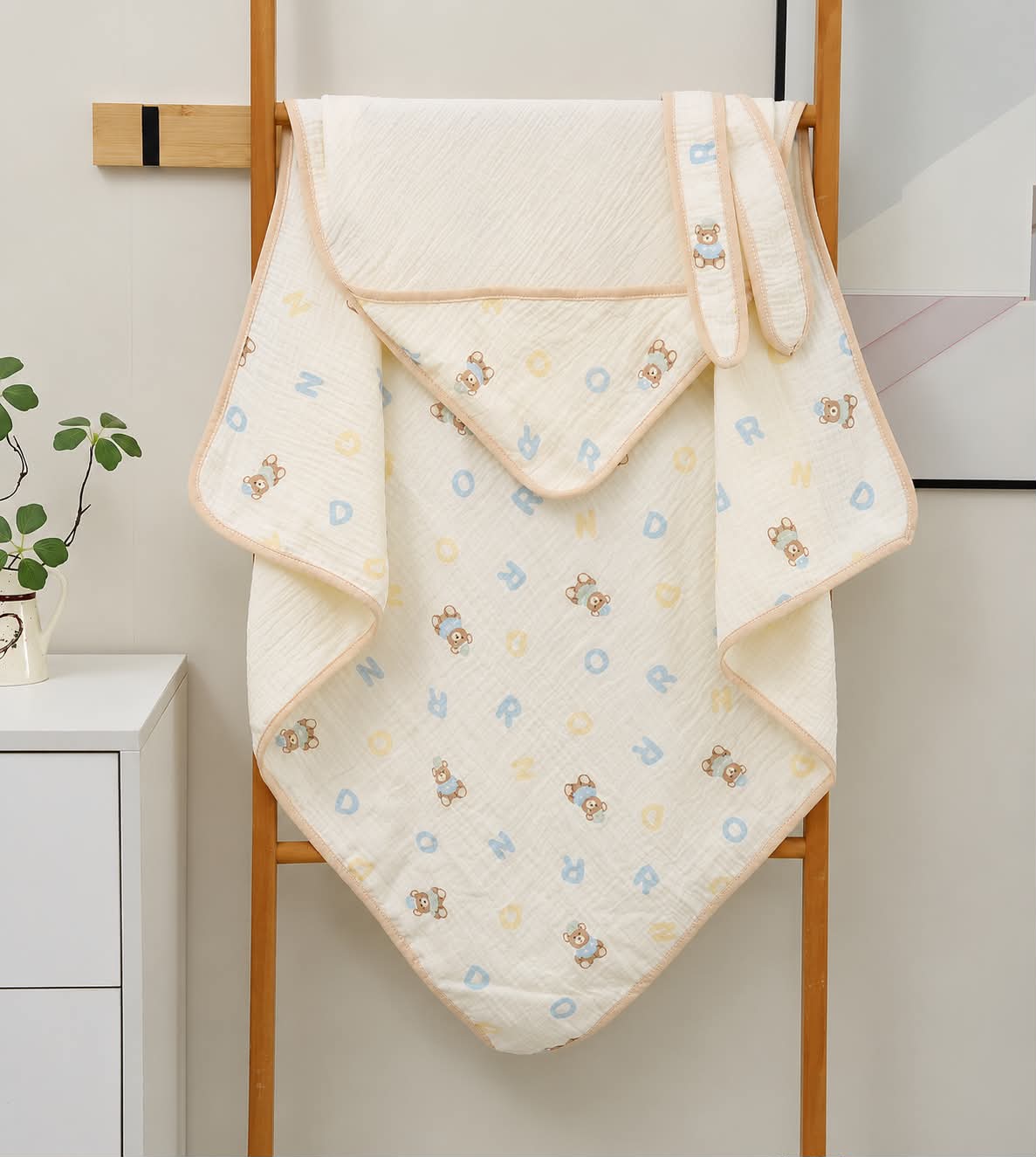 Muslin Crepe Hooded Blanket - Alphabets