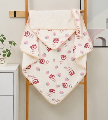 Muslin Crepe Hooded Blanket - Sweet Bear