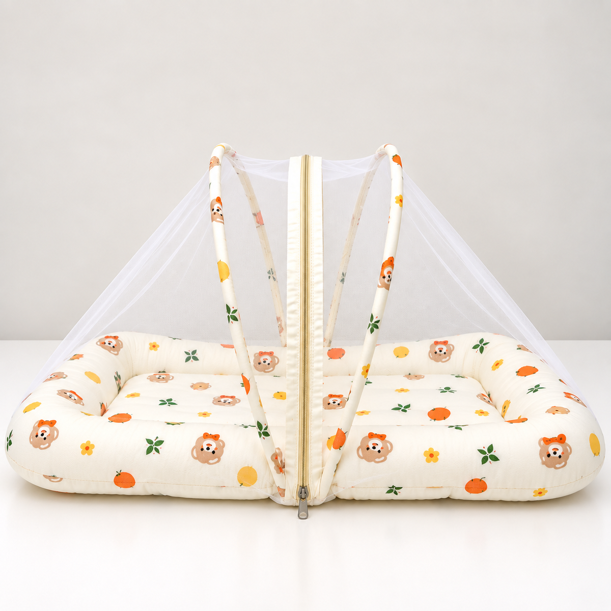 Teddy Orange - Crinkled Muslin Net Bed