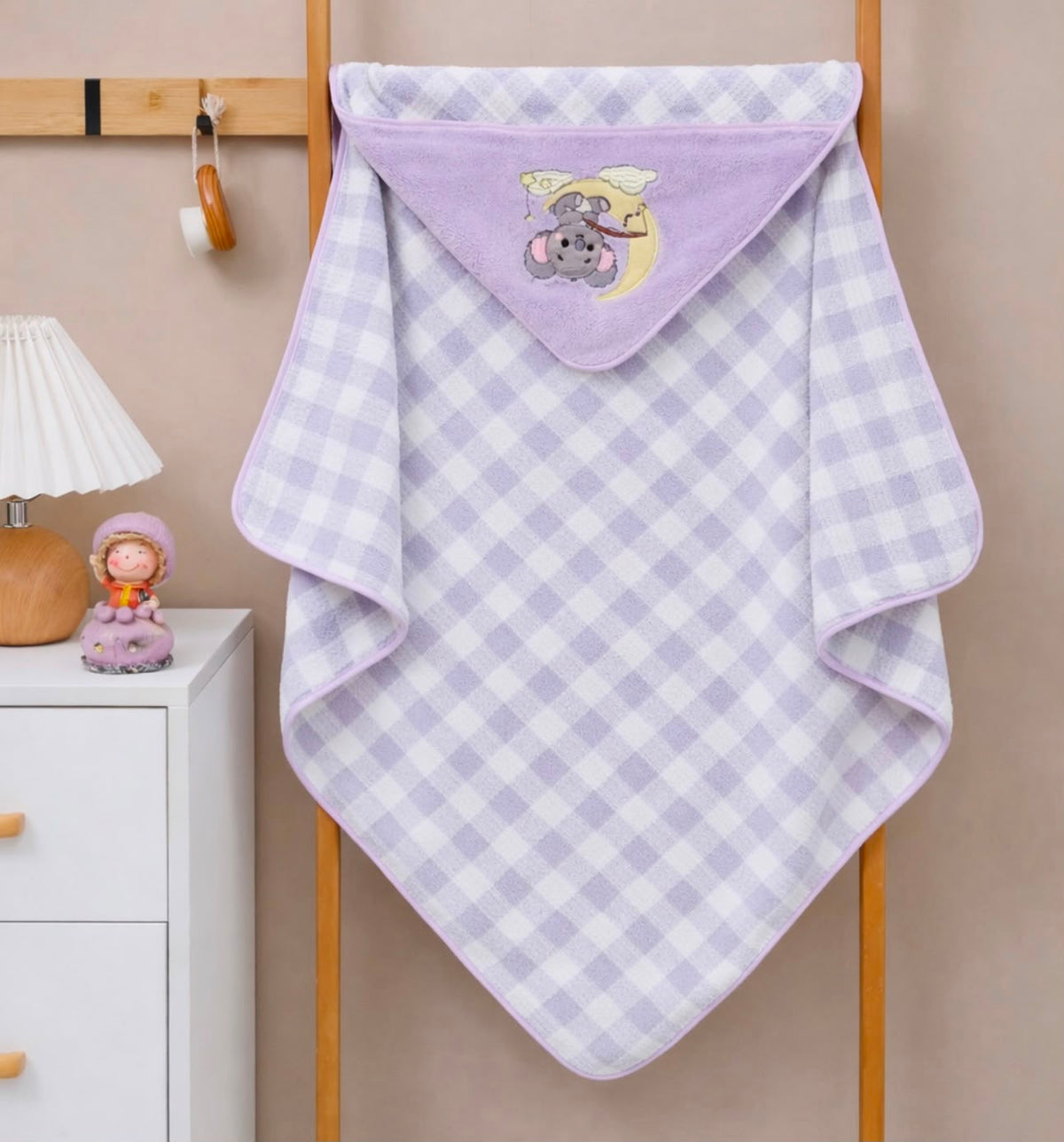 Purple - Coral Checks Hooded Towel