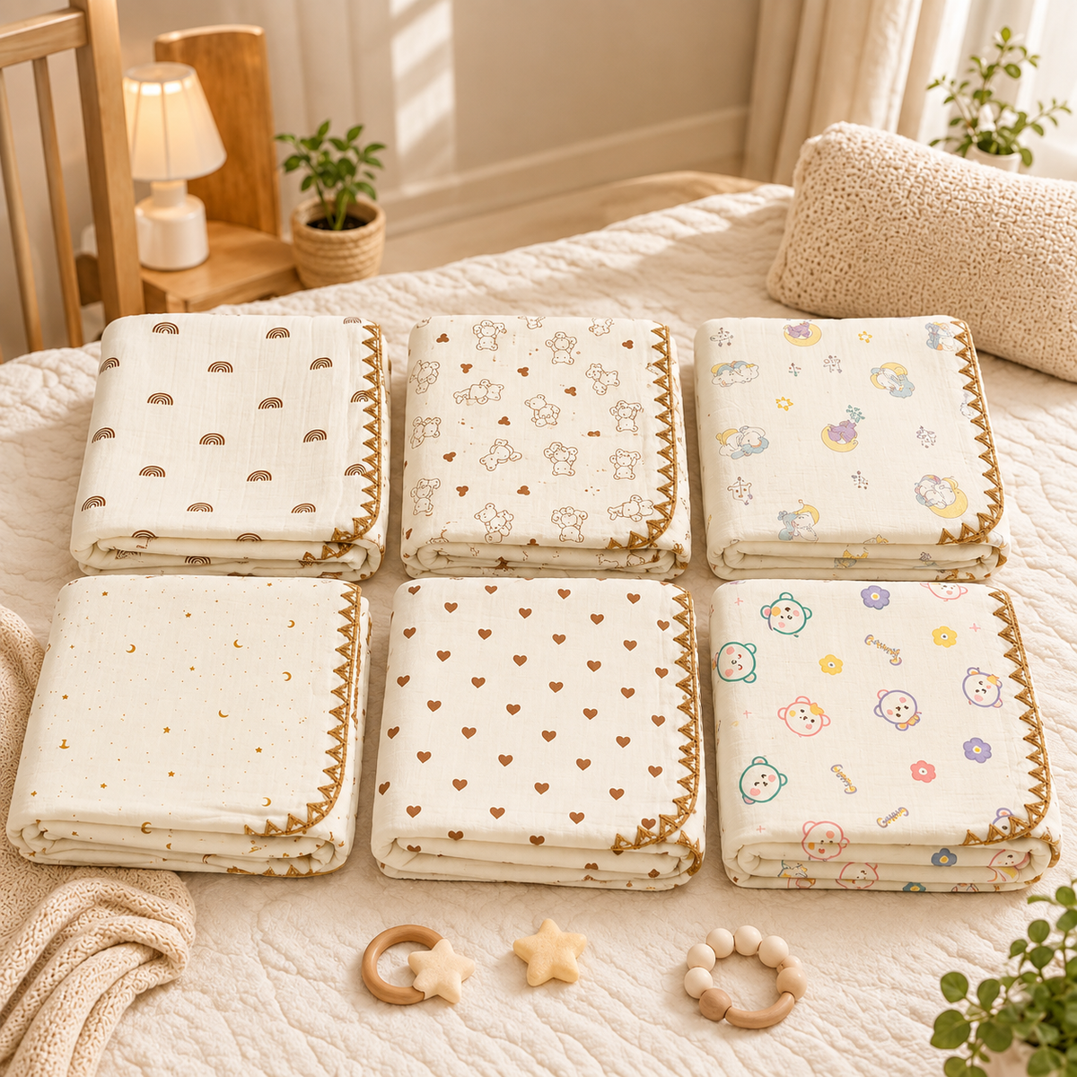 Brown Hearts - Muslin Bamboo Blanket