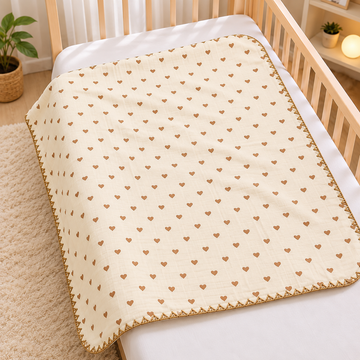 Brown Hearts - Muslin Bamboo Blanket