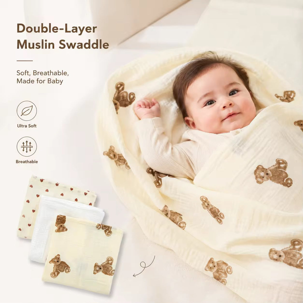 Brown Floral - Premium Muslin Swaddle